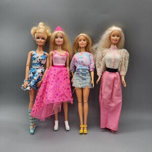 Vintage & Modern Barbie Dolls Lot of 4 + Outfits Pink Skirt Dress Lace 90s